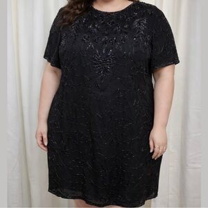 Sweet Sue Vintage Black 100% Silk Dress w/ Iridescent Sequins & Beading Size 2X